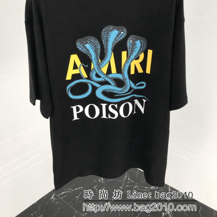 AMIRI阿米裏 19FW早春新款 POISON毒蛇閃粉 OS寬鬆版黑色T恤 男女同款 ydi1702